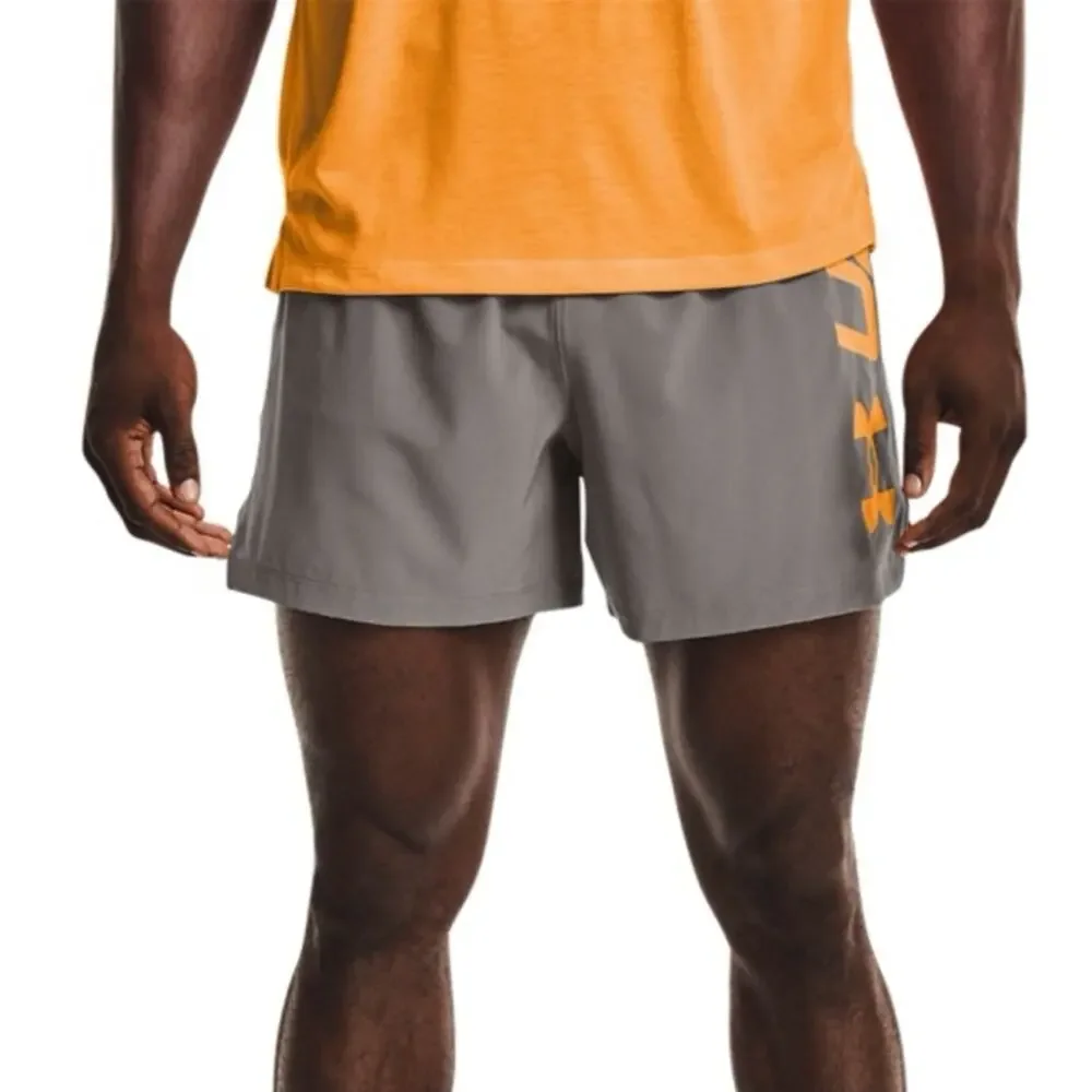 MENS UNDER ARMOUR Grey Grey Orange Logo Gym Zip Pocket Running Short Shorts S